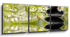 Obraz s hodinami 3D tdln - 150 x 50 cm F_BM21480398 - Bambus mit Hot Stones Sonnenlicht und Wasser