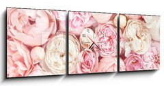 Obraz s hodinami   Summer blossoming delicate rose on blooming flowers festive background, pastel and soft bouquet floral card, 150 x 50 cm