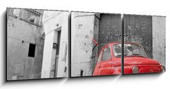 Obraz s hodinami 3D tdln - 150 x 50 cm F_BM21804795 - Red Classic Car. - erven klasick auta.