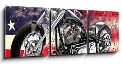 Obraz s hodinami 3D tdln - 150 x 50 cm F_BM218075283 - Custom black motorcycle with American flag background with dispersion effects. Made in America concept. 3d rendering