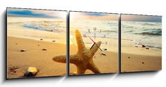 Obraz s hodinami 3D tdln - 150 x 50 cm F_BM21858060 - Starfish on the beach