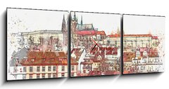 Obraz s hodinami 3D tdln - 150 x 50 cm F_BM222609286 - illustration of a beautiful view of Prague in the Czech Republic. Watercolor sketch