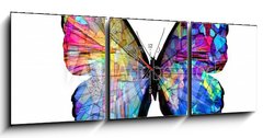 Obraz s hodinami 3D tdln - 150 x 50 cm F_BM223701379 - multicolored butterfly isolated on white background - vcebarevn motl izolovanch na blm pozad