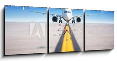 Obraz s hodinami 3D třídílný - 150 x 50 cm F_BM223752961 - modern aircraft on a runway - moderní letadlo na dráze