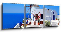 Obraz s hodinami   Windmill on Santorini island, Greece, 150 x 50 cm