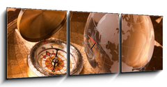 Obraz s hodinami 3D tdln - 150 x 50 cm F_BM22842255 - Old Compass and globe - Star kompas a zemkoule