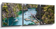Obraz s hodinami 3D tdln - 150 x 50 cm F_BM228590667 - Boats near the shore, Busuanga, Coron, Philippines. With selective focus. - Lod pobl pobe, Busuanga, Coron, Filipny. Se selektivnm ostenm.