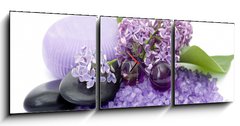 Obraz s hodinami   spa products and lilac flowers, 150 x 50 cm