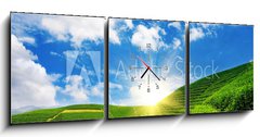 Obraz s hodinami   Beautiful pattern of bright, green tea garden on the hill, 150 x 50 cm