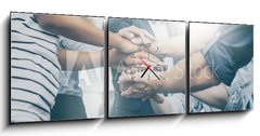 Obraz s hodinami 3D tdln - 150 x 50 cm F_BM242955192 - Stack of hands. Unity and teamwork concept.