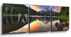 Obraz s hodinami 3D tdln - 150 x 50 cm F_BM24571203 - Sunset at Trillium Lake with Mount Hood