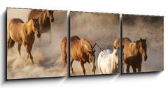 Obraz s hodinami   wild horses running, 150 x 50 cm