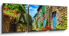 Obraz s hodinami 3D tdln - 150 x 50 cm F_BM246836788 - Beautiful colorful medieval alley in Yvoire town in France - Krsn barevn stedovk ulika ve mst Yvoire ve Francii