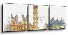 Obraz s hodinami 3D tdln - 150 x 50 cm F_BM250660877 - Watercolor sketch or illustration of a beautiful view of the Big Ben and the Houses of Parliament in London in the UK