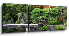 Obraz s hodinami 3D tdln - 150 x 50 cm F_BM25335545 - Herbstlicher Park, Schloss Himeiji, Japan