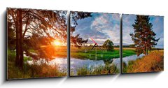 Obraz s hodinami 3D tdln - 150 x 50 cm F_BM25380078 - Summer panorama with river and pine