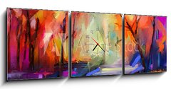 Obraz s hodinami 3D tdln - 150 x 50 cm F_BM257481491 - Oil painting colorful autumn trees. Semi abstract image of forest, landscapes with yellow - Olejomalba barevn podzimn stromy. Semi abstraktn obraz lesa, krajiny se lutou