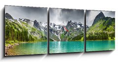 Obraz s hodinami   Mountain lake, 150 x 50 cm