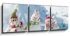 Obraz s hodinami 3D tdln - 150 x 50 cm F_BM26166286 - Happy snowmans in mountain