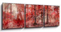 Obraz s hodinami 3D třídílný - 150 x 50 cm F_BM265278810 - Watercolor painting of Beautiful surreal alternate color fantasy Autumn Fall forest landscape conceptual image - Akvarelu krásné surrealistické alternativní barevné fantazie podzim podzim lesní krajiny koncepční obrázek