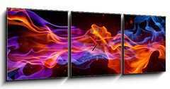 Obraz s hodinami 3D tdln - 150 x 50 cm F_BM26625721 - Blue and red fire - Modr a erven ohe