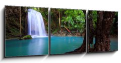 Obraz s hodinami 3D tdln - 150 x 50 cm F_BM27019099 - Erawan Waterfall in Kanchanaburi, Thailand
