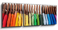 Obraz s hodinami 3D tdln - 150 x 50 cm F_BM27321246 - Rainbow colors, clothes on wooden hangers