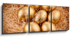 Obraz s hodinami   Golden eggs, 150 x 50 cm
