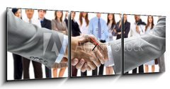 Obraz s hodinami   handshake isolated on business background, 150 x 50 cm