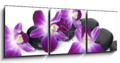 Obraz s hodinami   Spa essentials orchid with pyramid of stones, 150 x 50 cm