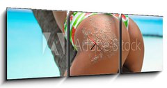 Obraz s hodinami 3D tdln - 150 x 50 cm F_BM286853872 - Outdoor Closeup of Fit buttocks. Fitness woman on a palm tree. Sexy Ass over exotic beach. Sporty concept. Summertime vacation.