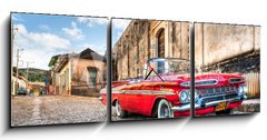 Obraz s hodinami 3D tdln - 150 x 50 cm F_BM28895632 - Red Chevrolet