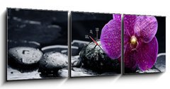 Obraz s hodinami   still life with pebble and orchid with water drops, 150 x 50 cm