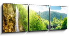 Obraz s hodinami 3D tdln - 150 x 50 cm F_BM29434410 - waterfall in deep forest