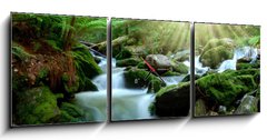 Obraz s hodinami   Waterfall in the national park Sumava Czech Republic, 150 x 50 cm