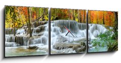 Obraz s hodinami 3D tdln - 150 x 50 cm F_BM296784817 - Colorful majestic waterfall in national park forest during autumn, panorama