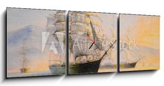 Obraz s hodinami   Sailing ships in bay, oil painting on canvas, 150 x 50 cm