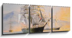 Obraz s hodinami 3D tdln - 150 x 50 cm F_BM297387382 - Sailing ships in bay, oil painting on canvas