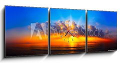 Obraz s hodinami 3D tdln - 150 x 50 cm F_BM299602179 - panorama of sunset with lighted clouds on the sea
