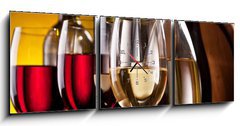Obraz s hodinami 3D tdln - 150 x 50 cm F_BM30457146 - Still life with wine glasses - Zti s sklenicemi na vno