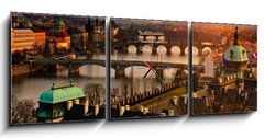 Obraz s hodinami 3D tdln - 150 x 50 cm F_BM31857385 - Panoramic view on Charles bridge and sunset Prague lights. - Panoramatick vhled na Karlv most a zpad slunce v Praze.