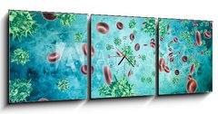 Obraz s hodinami 3D tdln - 150 x 50 cm F_BM319192851 - Human blood cells and virus. 3d rendering