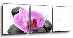 Obraz s hodinami   Pink orchid and zen Stones on a white background, 150 x 50 cm