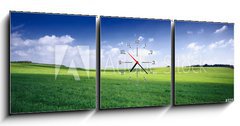 Obraz s hodinami 3D tdln - 150 x 50 cm F_BM3256956 - russia summer landscape - green fileds, the blue sky and white c - rusk letn krajina