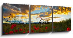 Obraz s hodinami   Poppy Field, 150 x 50 cm