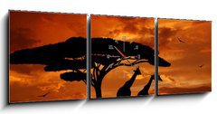 Obraz s hodinami 3D tdln - 150 x 50 cm F_BM33526159 - herd of giraffes in the setting sun