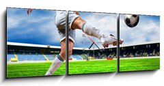 Obraz s hodinami 3D tdln - 150 x 50 cm F_BM33670525 - Happiness football player after goal on the field of stadium wit - Happiness fotbalista po glu na poli stadionu vtip