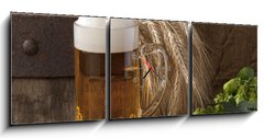 Obraz s hodinami 3D tdln - 150 x 50 cm F_BM33797507 - beer with barley and hops - pivo s jemenem a chmelem