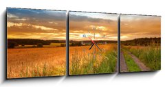 Obraz s hodinami   A sunset photo of road and countryside, 150 x 50 cm