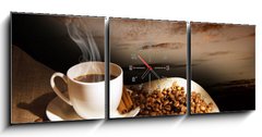 Obraz s hodinami 3D tdln - 150 x 50 cm F_BM34083864 - Steaming cup of coffee - Napaovac lek kvy